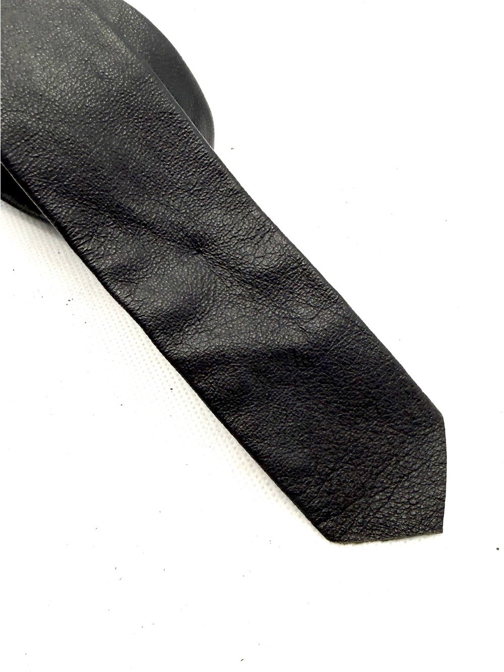 Textured Black Leather Tie for Men